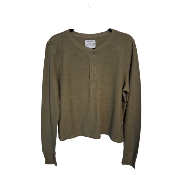 Tecovas Western Women's size Large Double Slub Goblincore Cropped Henley Shirt - Picture 10 of 12